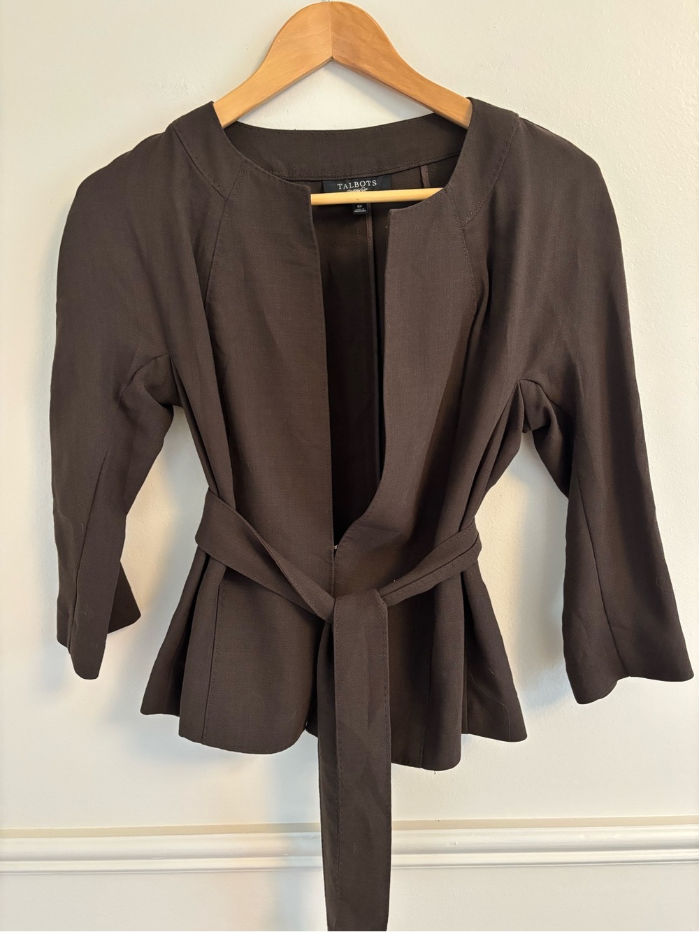 Talbots Brown Open-Front Belted Blazer